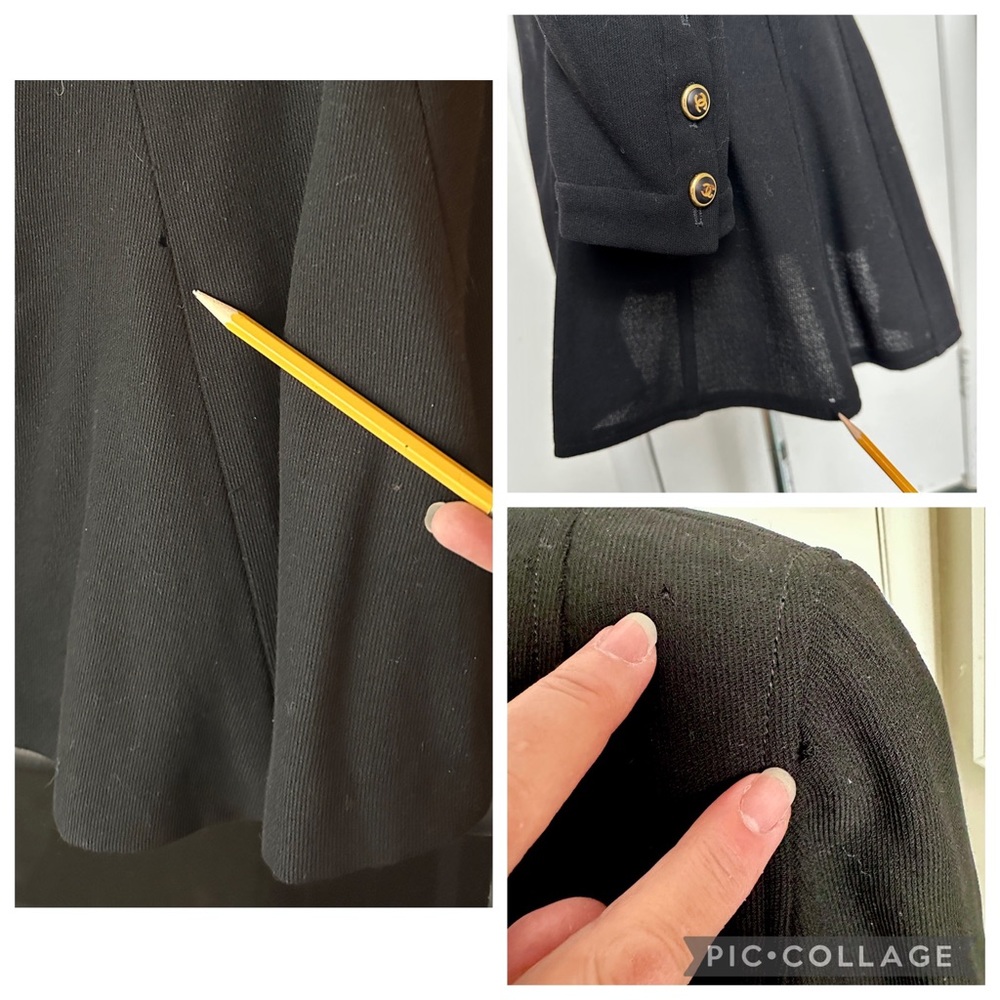 VINTAGE 1993 CHANEL BOUTIQUE BLACK WOOL CREPE SUIT JACKET LONG SKIRT 40 42 8 10 - Picture 9 of 10